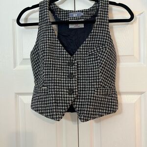 Harris Tweed Wool Vest Houndstooth Button Front Cropped Waistcoat Small academia